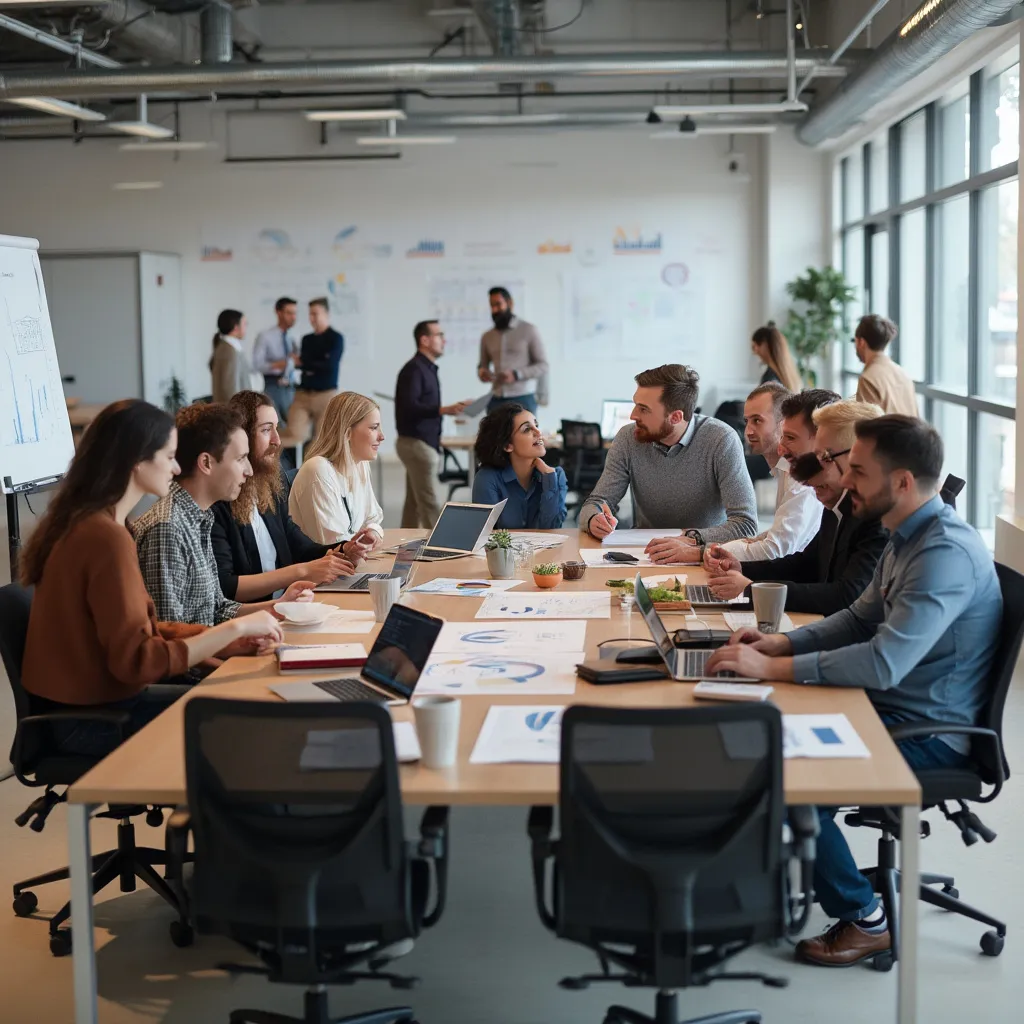Team collaborating in modern UK office
